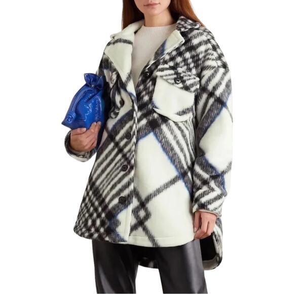 Anine Bing The Oakley Shacket Oversized In Cream Tartan Plaid Jacket Size L - Picture 14 of 16